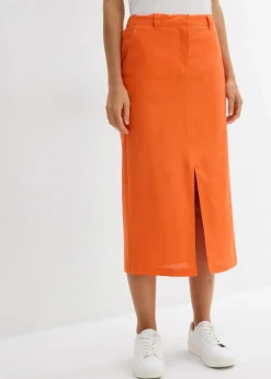 Outlet Midirock aus luftigem Leinen-Mix Damen Bekleidung·Sportbekleidung|Röcke