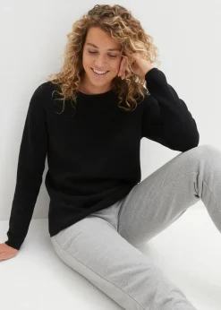 Damen bonprix Pullover & Strickjacken|Strickmode|Milano Rib Pullover mit Rundhals
