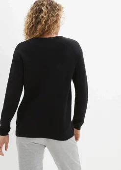 Damen bonprix Pullover & Strickjacken|Strickmode|Milano Rib Pullover mit Rundhals