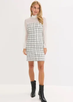 Damen bonprix Bekleidung·Pullover & Strickjacken|Minikleid aus Bouclé mit Chiffon Ärmeln