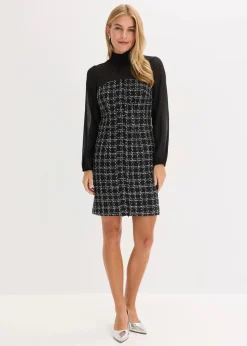 Damen bonprix Bekleidung·Pullover & Strickjacken|Minikleid aus Bouclé mit Chiffon Ärmeln