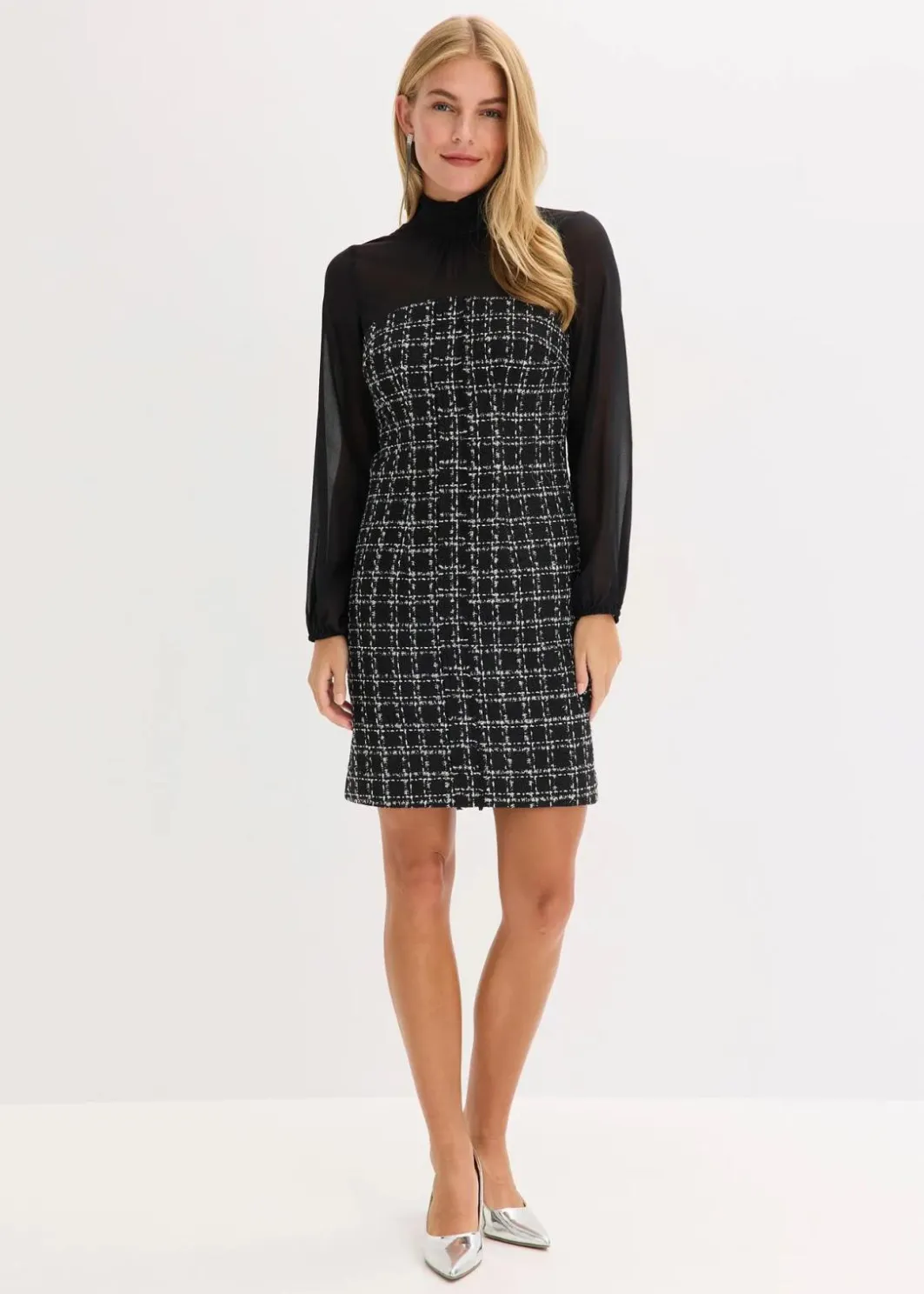 Damen bonprix Bekleidung·Pullover & Strickjacken|Minikleid aus Bouclé mit Chiffon Ärmeln