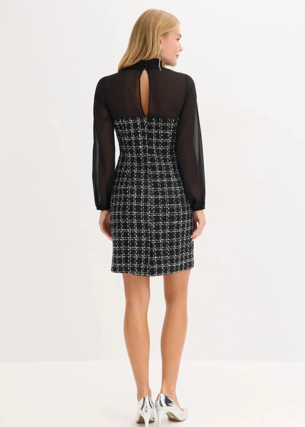 Damen bonprix Bekleidung·Pullover & Strickjacken|Minikleid aus Bouclé mit Chiffon Ärmeln