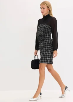 Damen bonprix Bekleidung·Pullover & Strickjacken|Minikleid aus Bouclé mit Chiffon Ärmeln