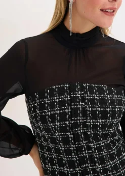 Damen bonprix Bekleidung·Pullover & Strickjacken|Minikleid aus Bouclé mit Chiffon Ärmeln