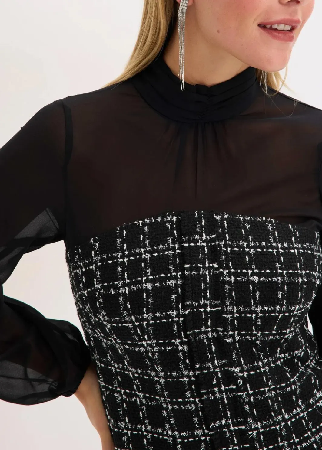 Damen bonprix Bekleidung·Pullover & Strickjacken|Minikleid aus Bouclé mit Chiffon Ärmeln