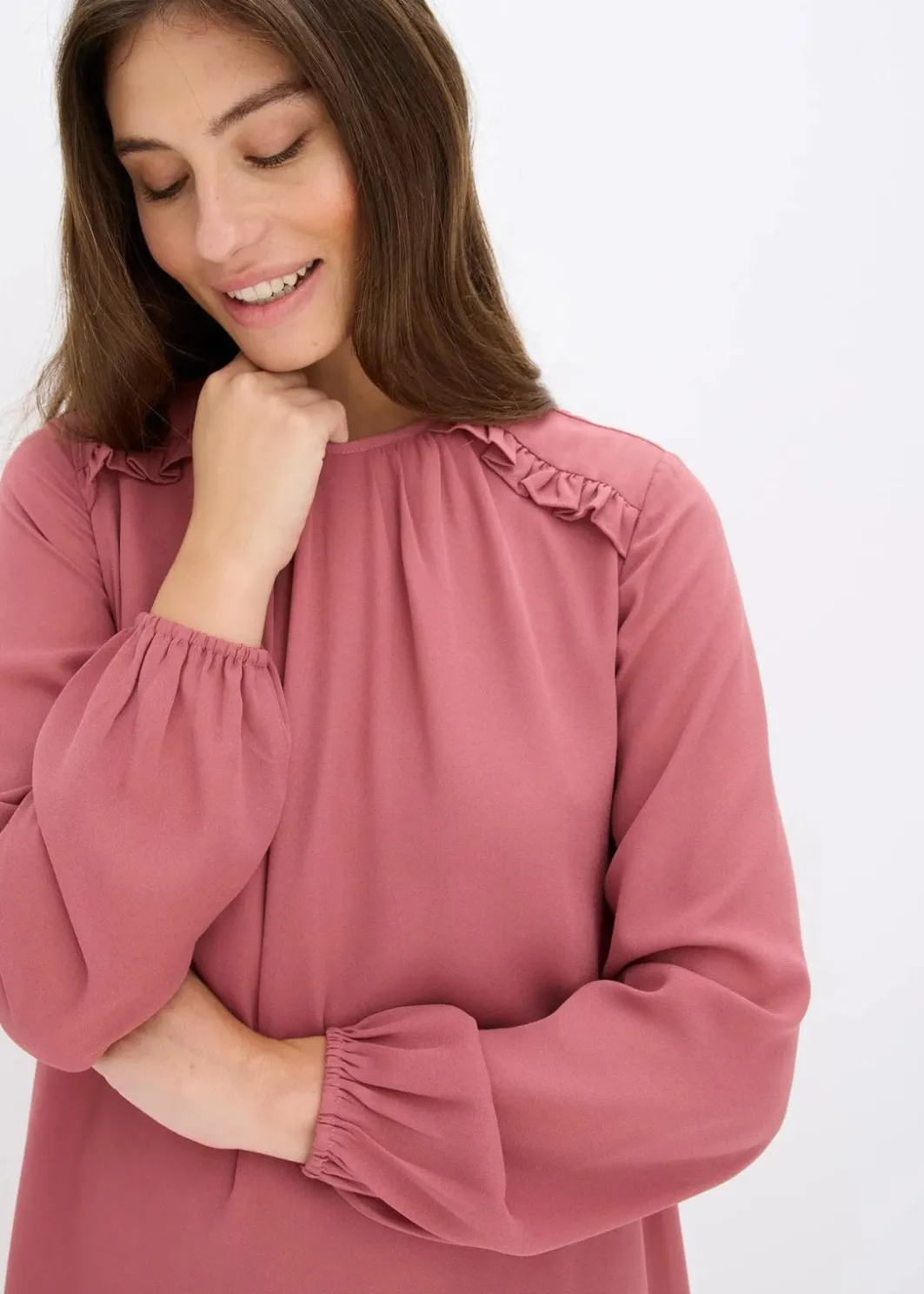 Damen bonprix Bekleidung·Pullover & Strickjacken|Kleider|Minikleid aus Chiffon mit Rüschen