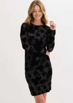 Damen bonprix Bekleidung·Pullover & Strickjacken|Festliche Mode|Minikleid aus feinem Mesh mit Flockprint