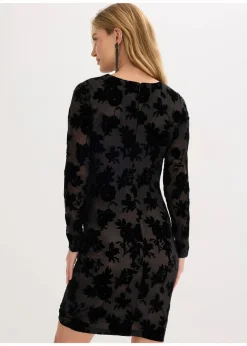Damen bonprix Bekleidung·Pullover & Strickjacken|Festliche Mode|Minikleid aus feinem Mesh mit Flockprint