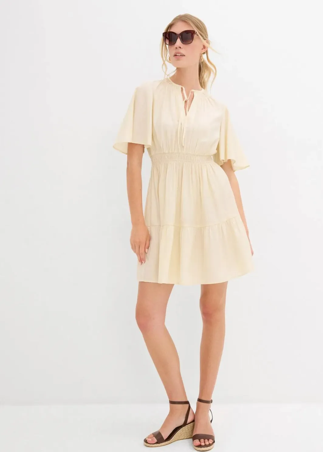 Damen bonprix Kleider|Bekleidung·Pullover & Strickjacken|Minikleid aus fließendem Viskose-Mix