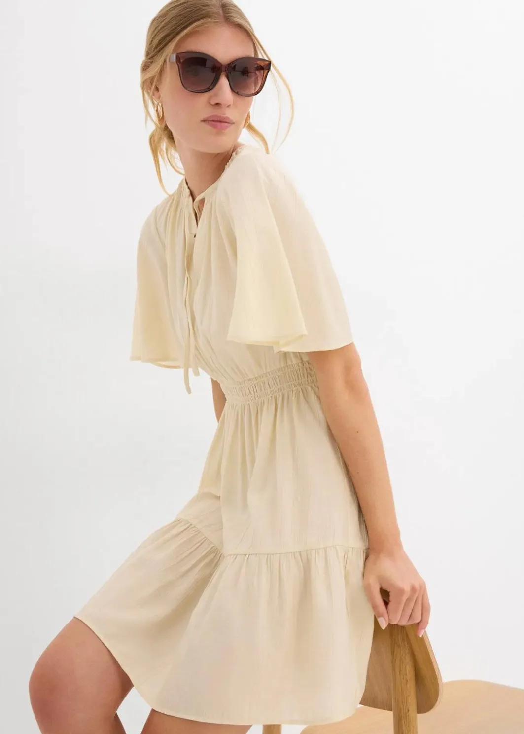 Damen bonprix Kleider|Bekleidung·Pullover & Strickjacken|Minikleid aus fließendem Viskose-Mix