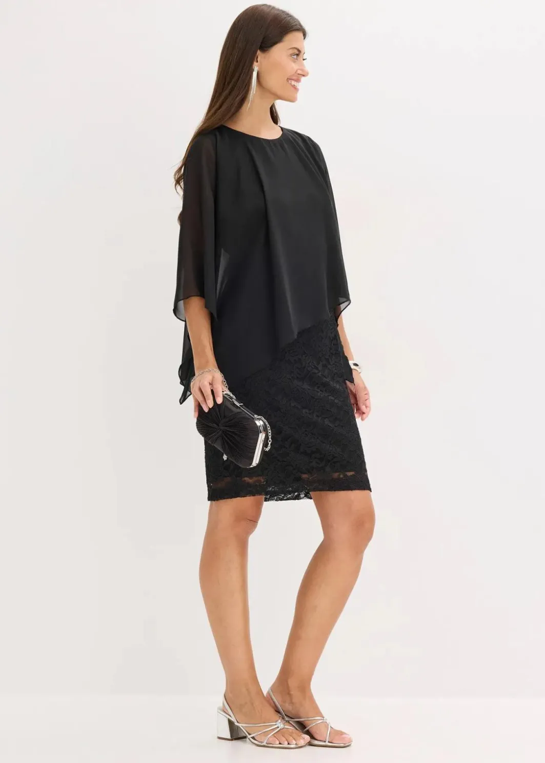 Damen bonprix Bekleidung·Pullover & Strickjacken|Festliche Mode|Minikleid aus Spitze mit Überwurf aus feinem Chiffon