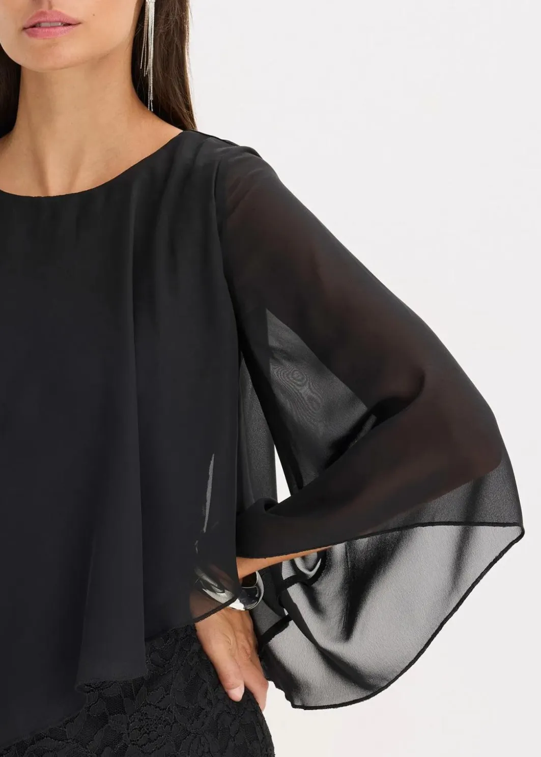 Damen bonprix Bekleidung·Pullover & Strickjacken|Festliche Mode|Minikleid aus Spitze mit Überwurf aus feinem Chiffon
