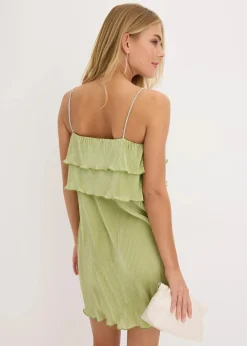 Damen bonprix Kleider|Minikleid mit Plissee und Strass-Trägern