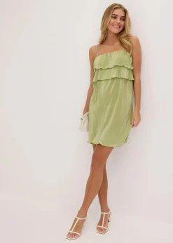 Damen bonprix Kleider|Minikleid mit Plissee und Strass-Trägern