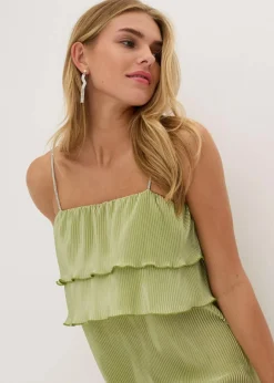 Damen bonprix Kleider|Minikleid mit Plissee und Strass-Trägern