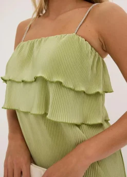 Damen bonprix Kleider|Minikleid mit Plissee und Strass-Trägern