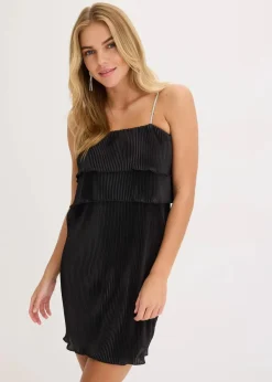 Online Minikleid mit Plissee und Strass-Trägern Damen Kleider