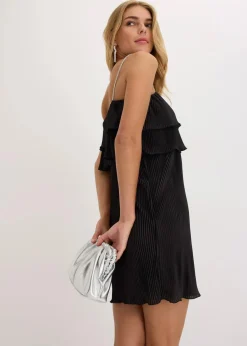 Online Minikleid mit Plissee und Strass-Trägern Damen Kleider