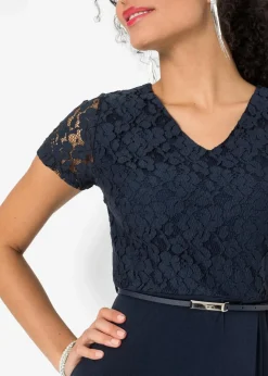 Damen bonprix Festliche Mode|Kleider|Minikleid mit Spitze und Gürtel