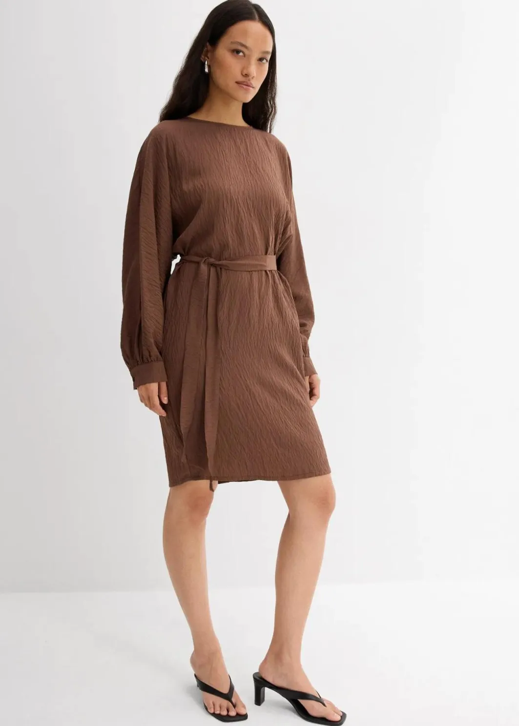 Damen bonprix Kleider|Bekleidung·Pullover & Strickjacken|Minikleid mit Struktur aus Viskose-Mix