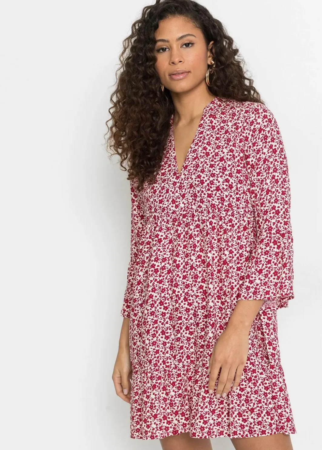 Damen bonprix Nachhaltigere Materialien|Kleider|Minikleid mit Volants aus fließender Viskose