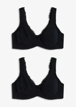 Damen bonprix Wäsche·Basics|Wäsche·Baumwollunterwäsche|Minimizer T-Shirt-BH mit Bügel mit Bio-Baumwolle (2er Pack)