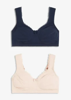 Damen bonprix Wäsche·Basics|Wäsche·Baumwollunterwäsche|Minimizer T-Shirt-BH ohne Bügel mit Bio-Baumwolle (2er Pack)