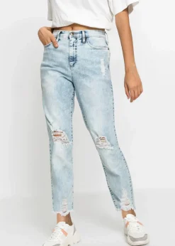 Damen bonprix Bekleidung·Shirts & Tops|Jeans|Mom-Jeans High Waist mit Destroy-Effekten
