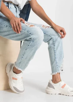 Damen bonprix Bekleidung·Shirts & Tops|Jeans|Mom-Jeans High Waist mit Destroy-Effekten