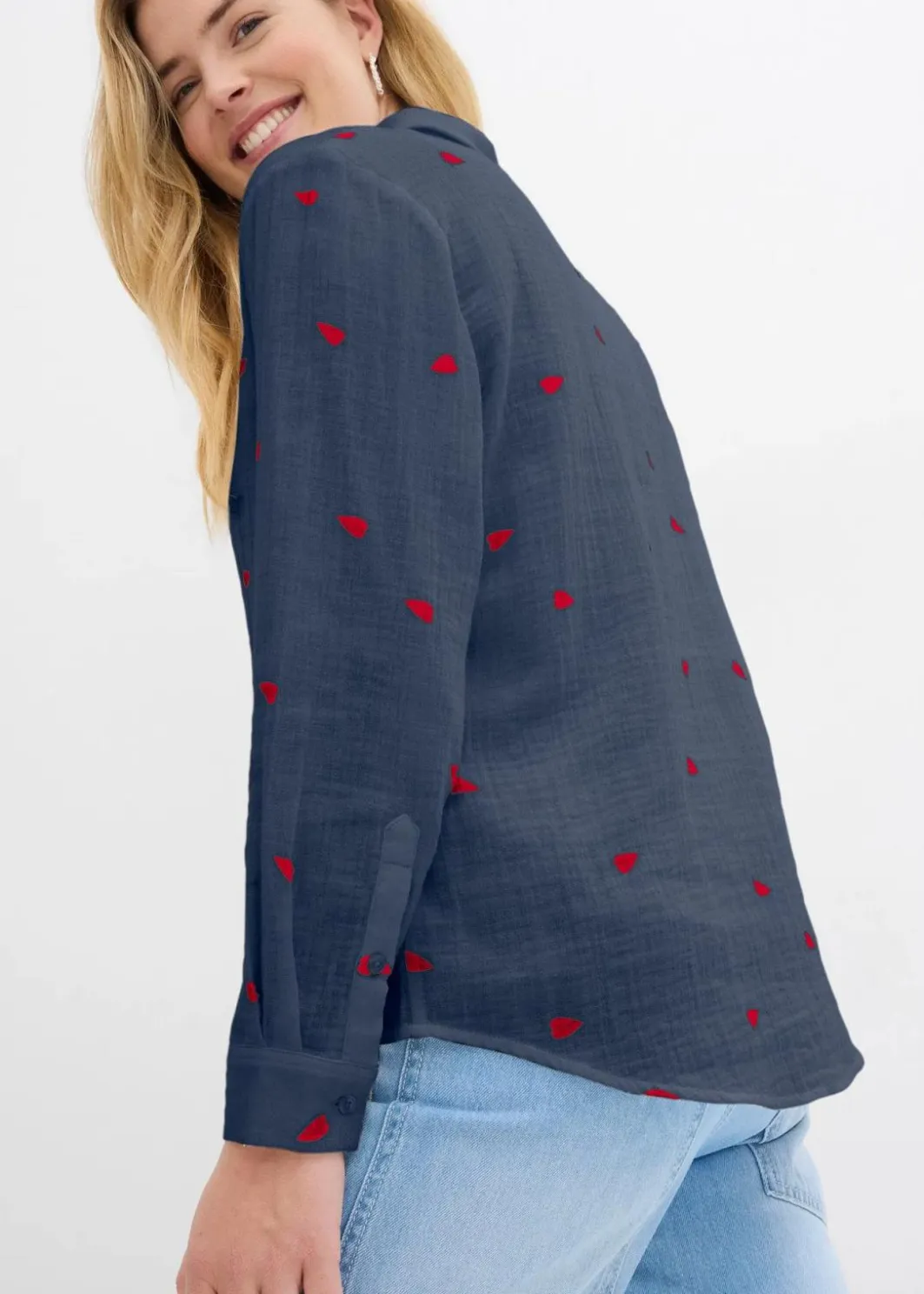 Damen bonprix Blusen & Tuniken|Bekleidung·Jacken & Mäntel|Musselin-Bluse mit Herzen