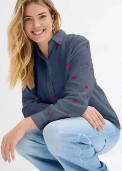 Damen bonprix Blusen & Tuniken|Bekleidung·Jacken & Mäntel|Musselin-Bluse mit Herzen