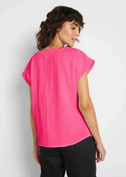 Damen bonprix Bekleidung·Jacken & Mäntel|Blusen & Tuniken|Musselin-Blusentop aus reiner Baumwolle