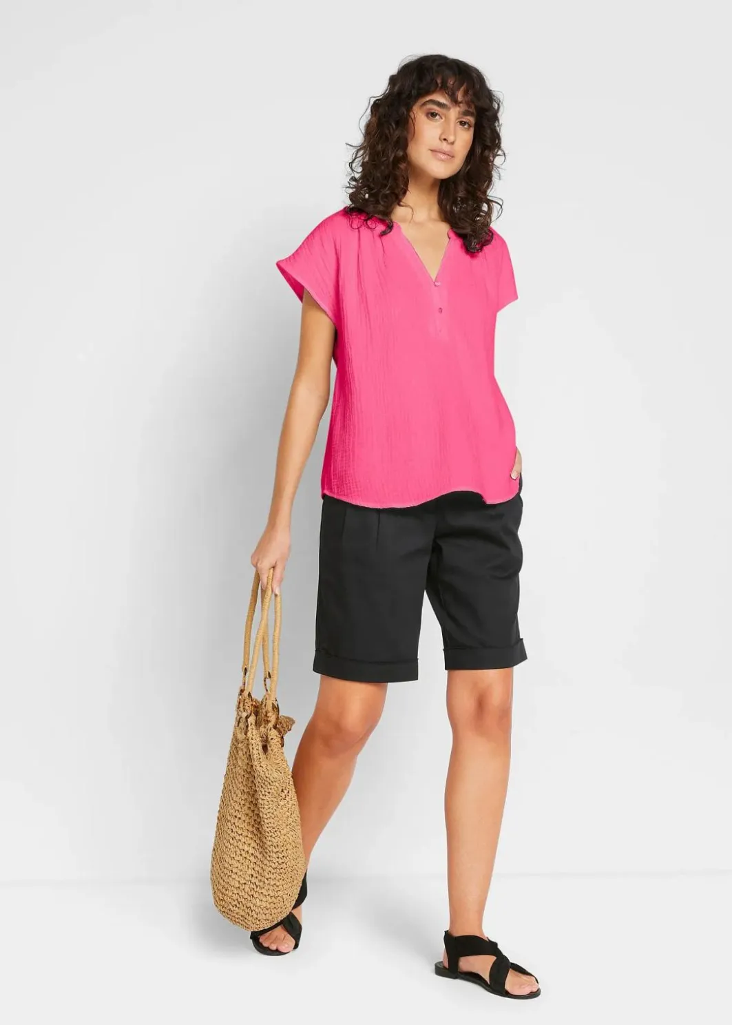 Damen bonprix Bekleidung·Jacken & Mäntel|Blusen & Tuniken|Musselin-Blusentop aus reiner Baumwolle