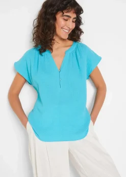 Damen bonprix Blusen & Tuniken|Bekleidung·Jacken & Mäntel|Musselin-Blusentop aus reiner Baumwolle