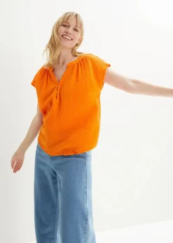 Damen bonprix Blusen & Tuniken|Bekleidung·Jacken & Mäntel|Musselin-Blusentop aus reiner Baumwolle