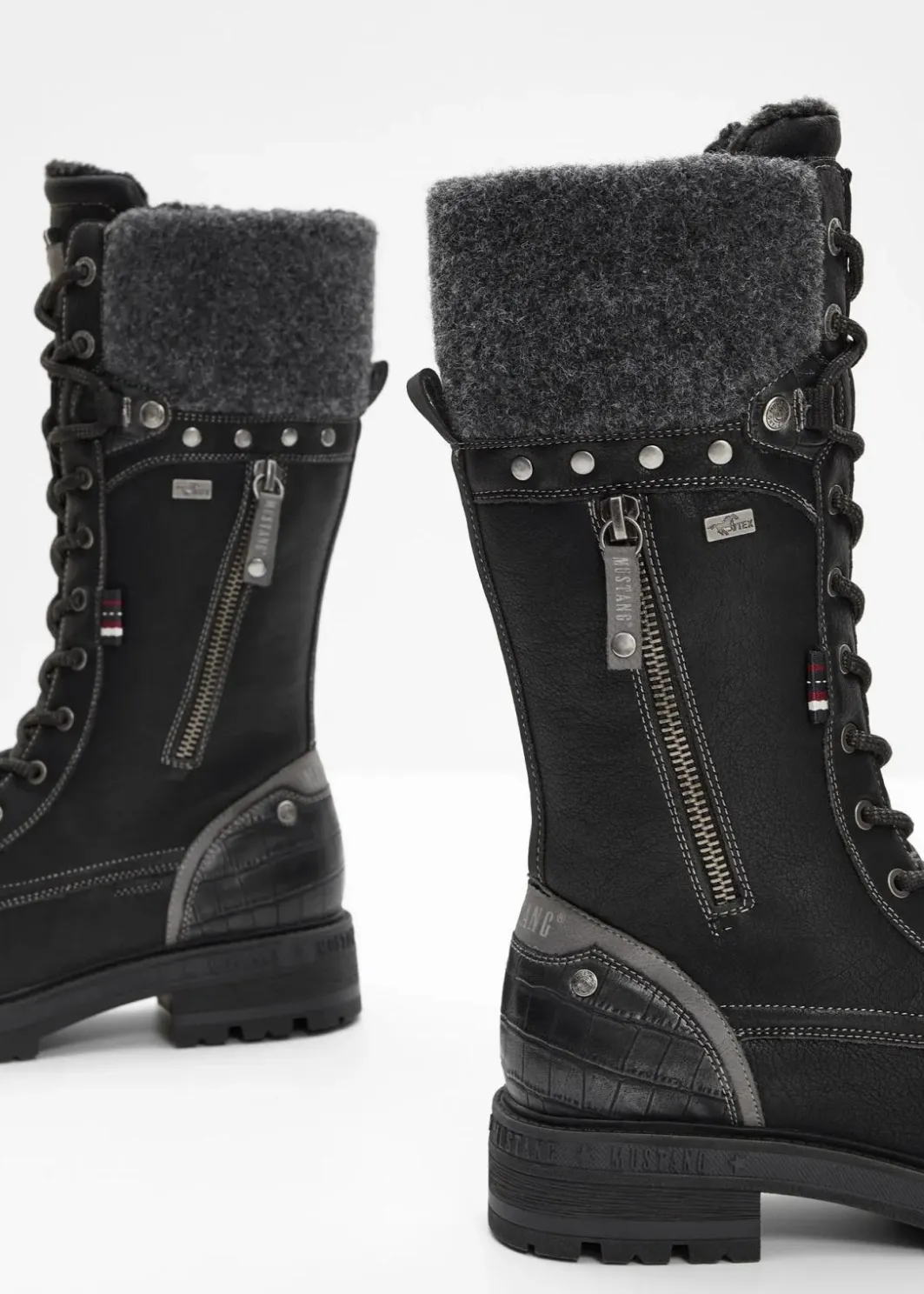 Damen Mustang High Heels|Gefütterte Winterschuhe|Schnürstiefel