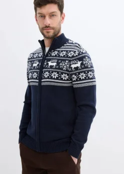 Herren bonprix Große Größen|Pullover & Strickjacken|Norweger Strickjacke aus reiner Baumwolle