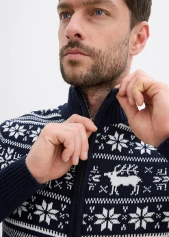 Herren bonprix Große Größen|Pullover & Strickjacken|Norweger Strickjacke aus reiner Baumwolle