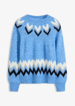 Damen bonprix Strickmode|Pullover & Strickjacken|Norweger-Pullover mit Glitzerstreifen