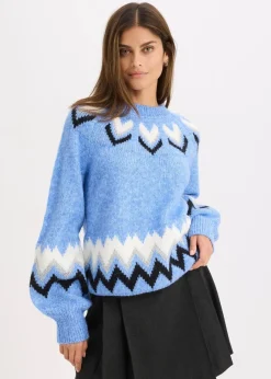 Damen bonprix Strickmode|Pullover & Strickjacken|Norweger-Pullover mit Glitzerstreifen