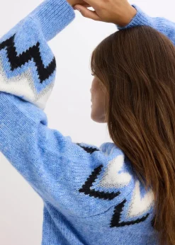 Damen bonprix Strickmode|Pullover & Strickjacken|Norweger-Pullover mit Glitzerstreifen