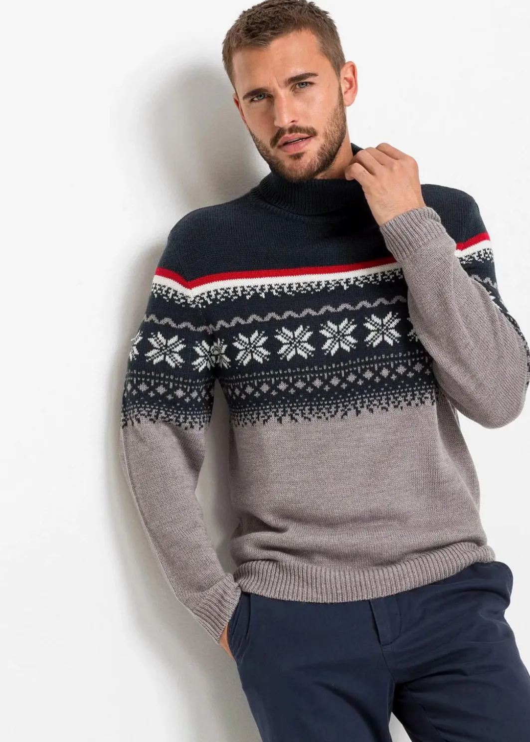 Herren bonprix Große Größen|Pullover & Strickjacken|Norweger-Pullover mit Rollkragen