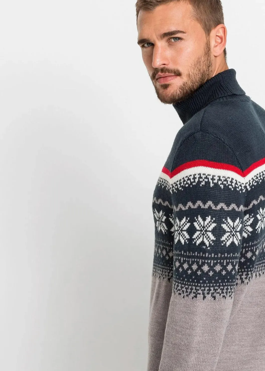 Herren bonprix Große Größen|Pullover & Strickjacken|Norweger-Pullover mit Rollkragen