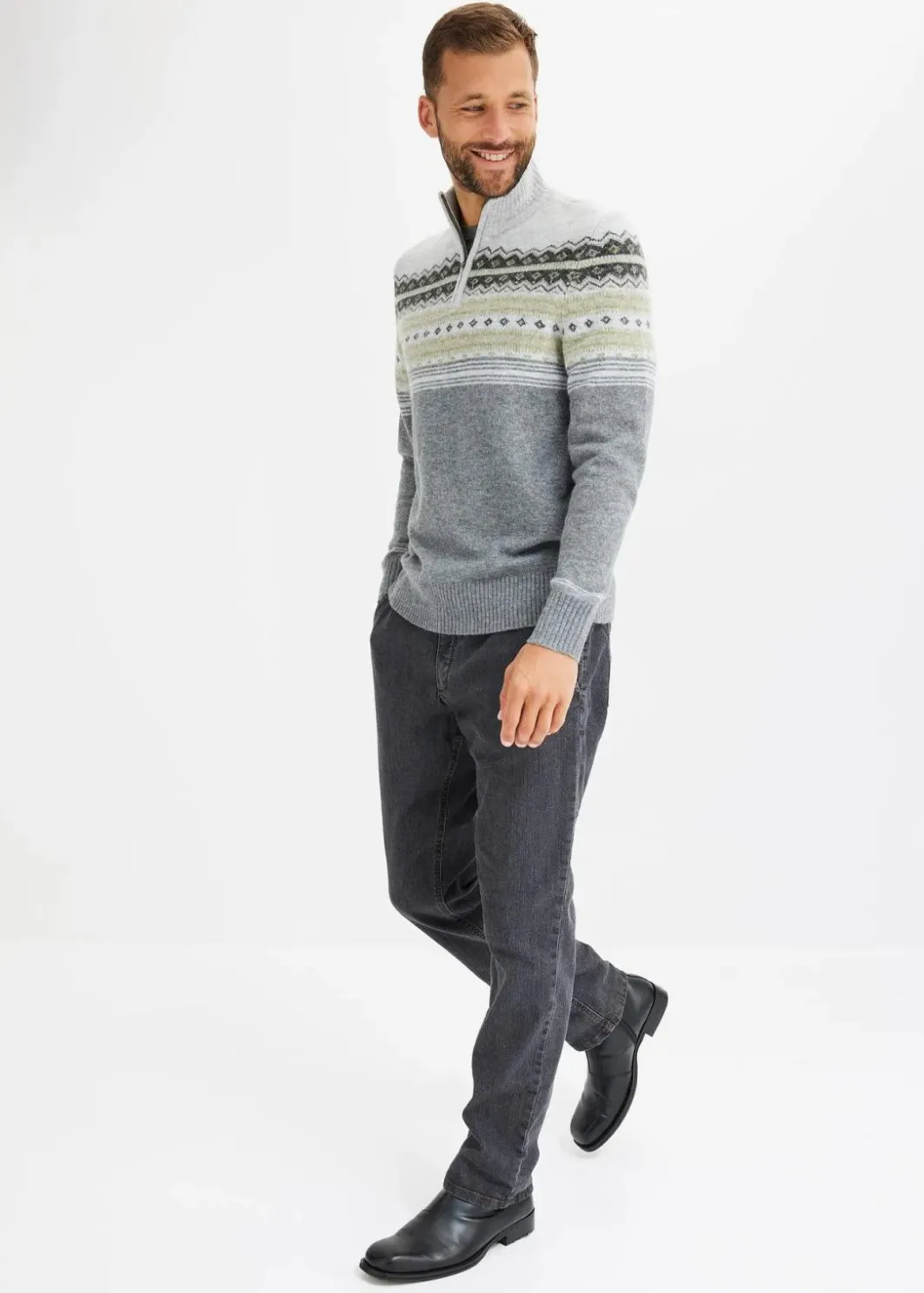 Herren bonprix Pullover & Strickjacken|Große Größen|Norweger-Pullover mit Stehkragen