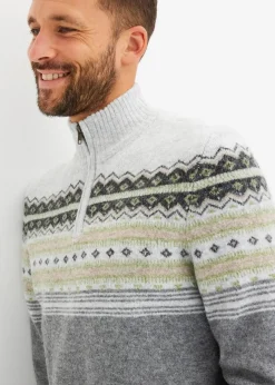 Herren bonprix Pullover & Strickjacken|Große Größen|Norweger-Pullover mit Stehkragen