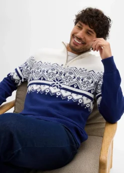 Clearance Norweger-Pullover mit Troyerkragen aus reiner Baumwolle Herren Große Größen|Pullover & Strickjacken