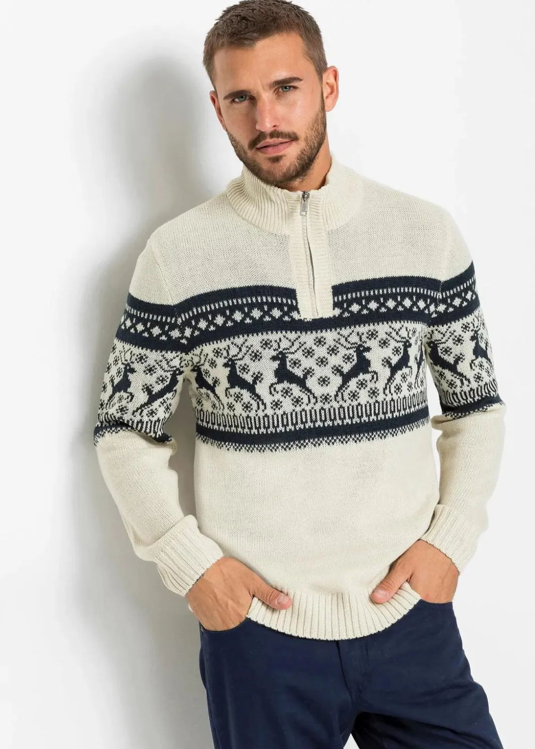 Clearance Norweger-Pullover mit Troyerkragen Herren Große Größen|Pullover & Strickjacken