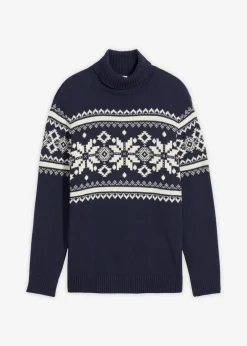 Norweger-Rollkragenpullover aus reiner Baumwolle Herren Große Größen|Pullover & Strickjacken