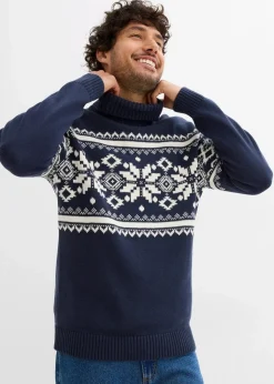 Norweger-Rollkragenpullover aus reiner Baumwolle Herren Große Größen|Pullover & Strickjacken